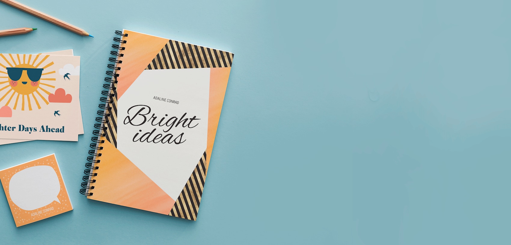 A Personalised Notebook with 'Bright ideas' written on it