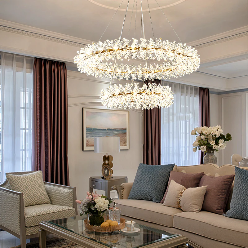 crystal chandeliers in the living room