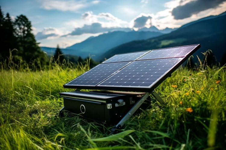 portable solar panel on a field