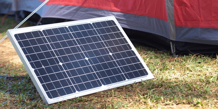 portable solar panel on a grass