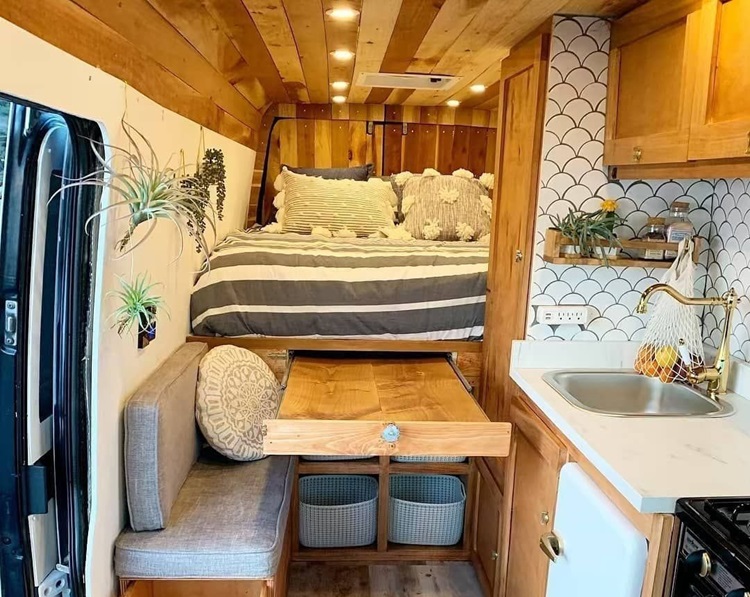 comfortable and cosy interior of caravan